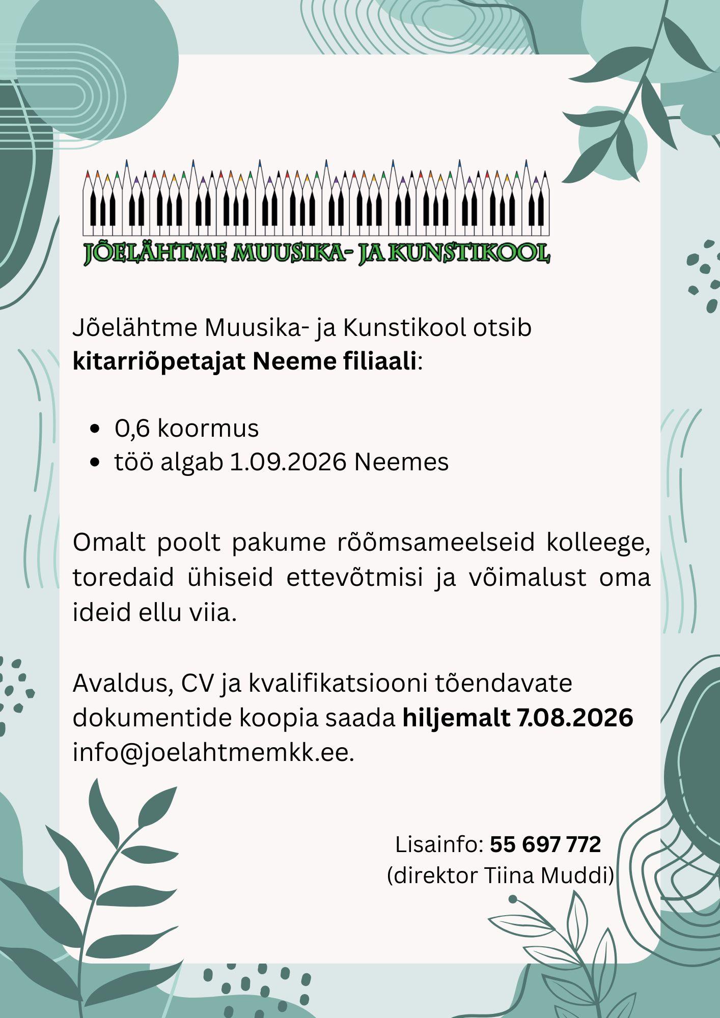 Neeme filiaali kitarriõpetaja töökuulutus