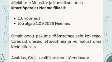 Neeme filiaali kitarriõpetaja töökuulutus